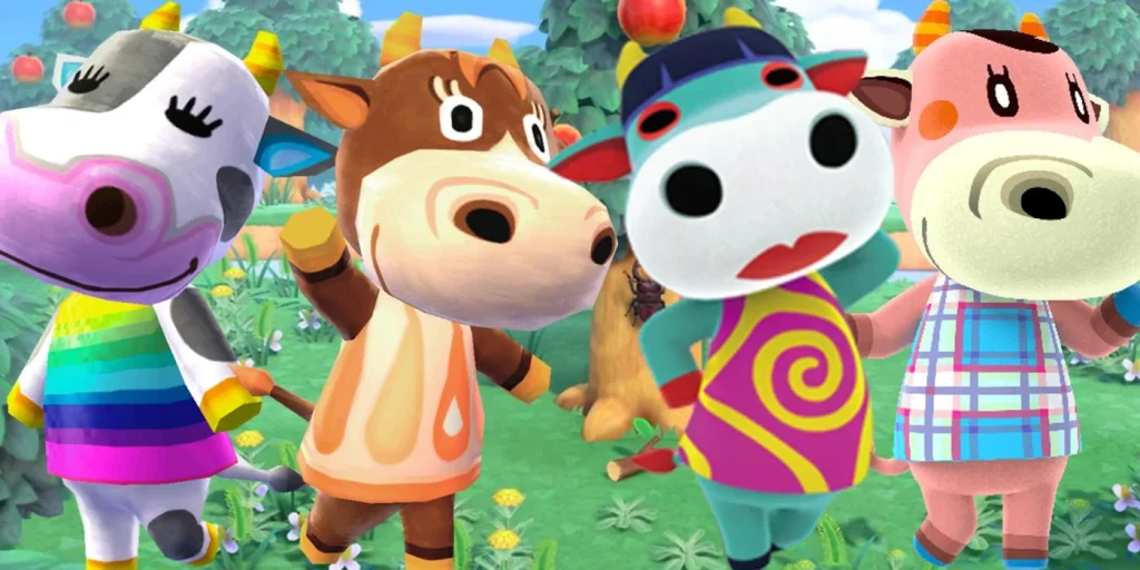 Les 4 vaches d'Animal Crossing New Horizons