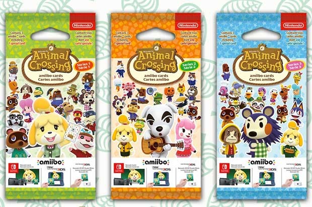 3 boosters de différentes séries de cartes Amiibo Animal Crossing