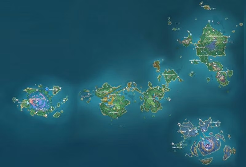 Les différentes îles de l'archipel d'Inazuma