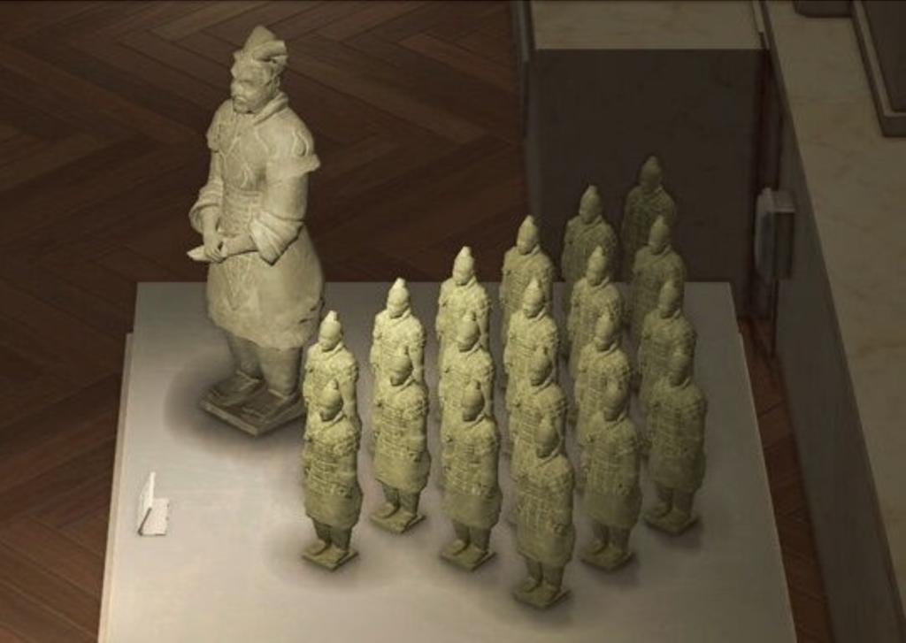 Les deux oeuvres de la statue guerrière exposées dans le musée d'Animal Crossing New Horizons