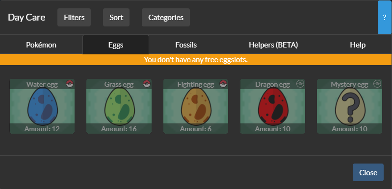 Les différents types d'œufs dans Pokéclicker