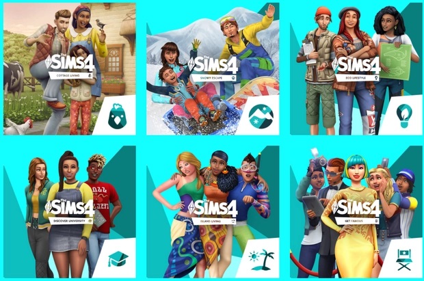 Une partie des 11 extensions disponibles pour Les Sims 4