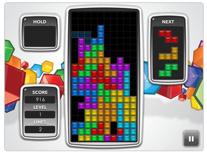L'écran de jeu de Tetris.com jouable gratuitement et sans téléchargement