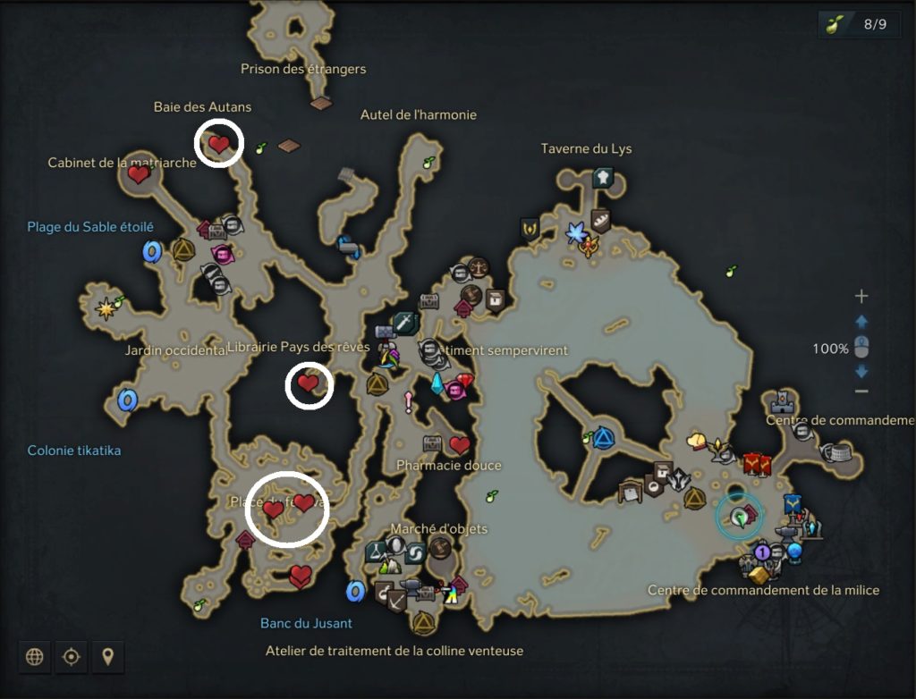 Les PNJ concernés par l'affinité dans Lost Ark sont indiqués par un coeur sur la carte