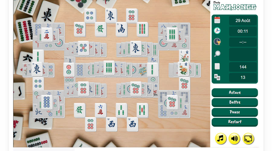 Le plateau du 29 aout de Daily Mahjong