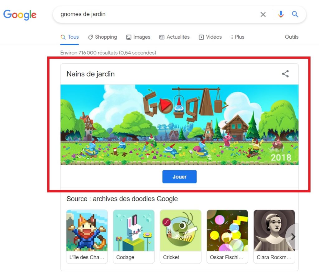 Gnomes de Jardin accessible depuis Google