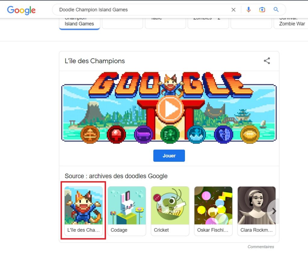 Jouer à L'île des Champions sur Google