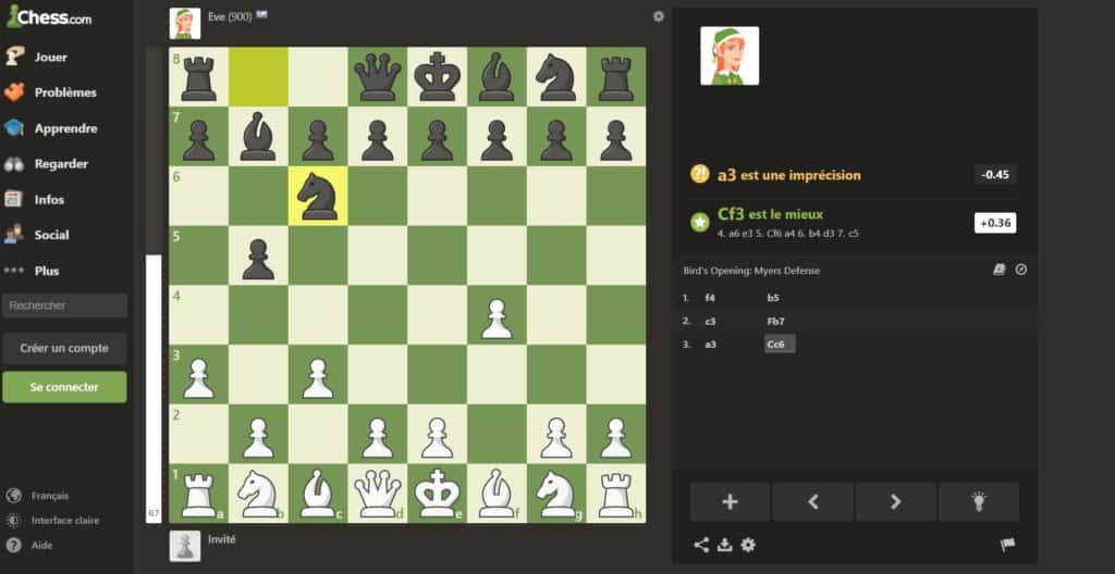 Une partie d'échecs sur Chess.com