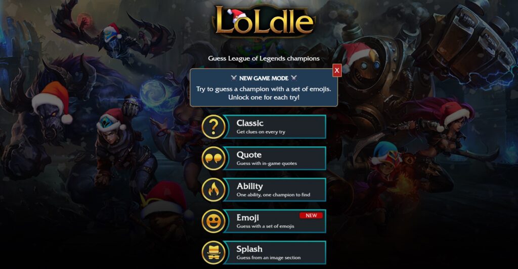 L'écran d'accueil de Loldle
