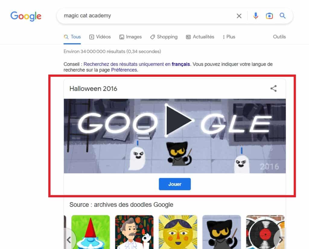 Trouver le jeu Magic Cat Academy sur Google