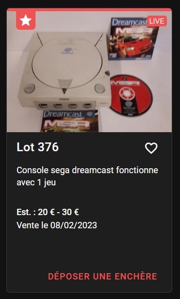 Un lot pour une Dreamcast en salle des ventes