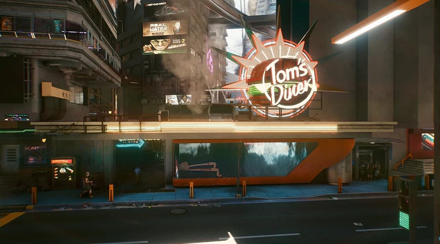 La façade du Tom's Diner dans Cyberpunk 2077