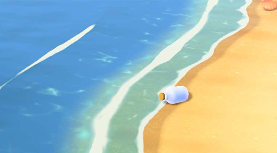 Une bouteillée échouée sur la plage dans Animal Crossing New Horizons