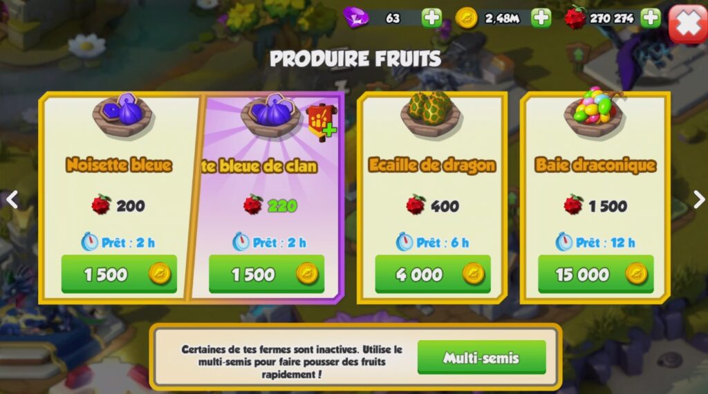 Récolter des fruits pour augmenter les niveaux de vos dragons