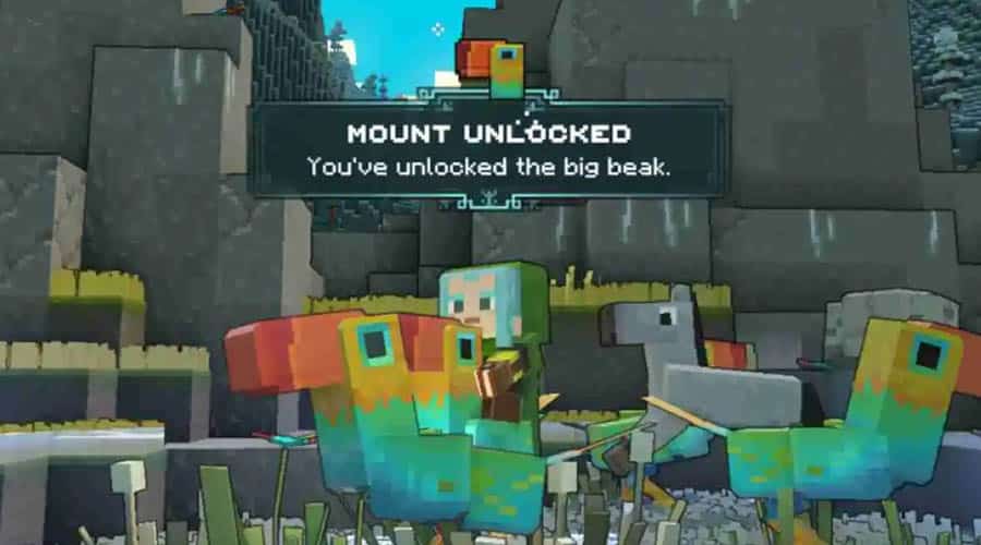 La monture Oiseau Grand Bec débloquée dans Minecraft Legends