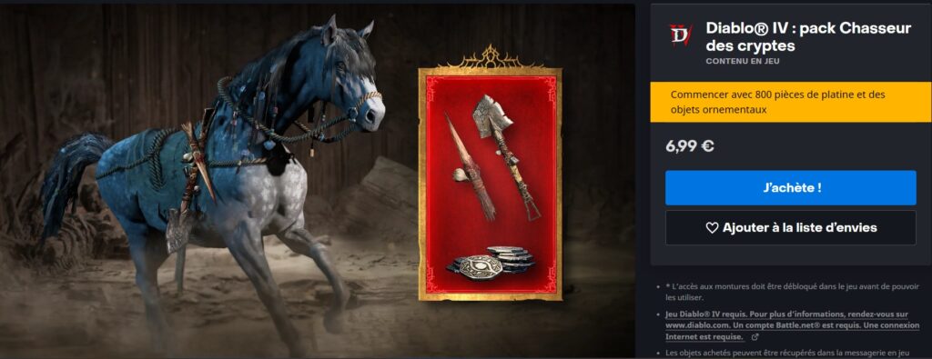 L'un des packs payants de Diablo IV proposant une apparence de monture