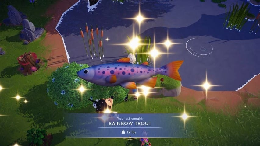 Un poisson sorti de l'eau dans Dreamlight Valley