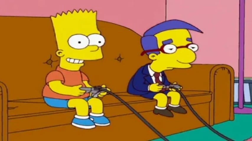 Extrait d'un épisode où Bart et Milhouse jouent aux jeux vidéo