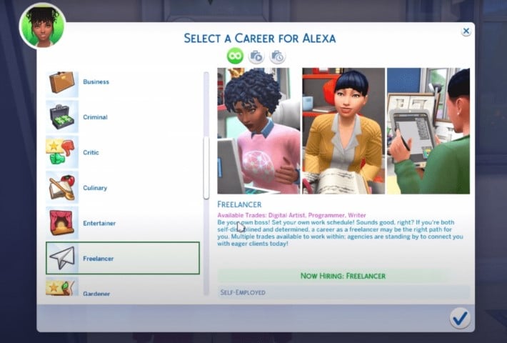 Il est possible de sélectionner sa carrière de rêve dans Les Sims 4