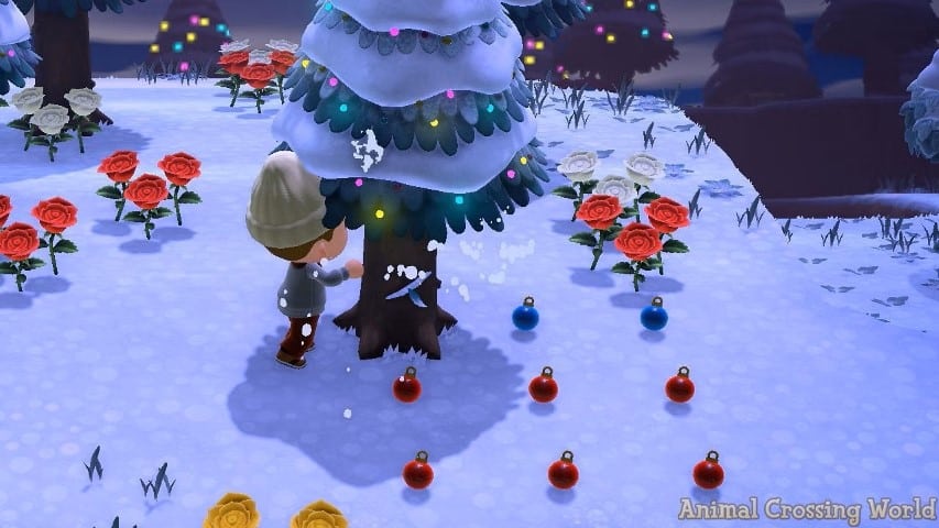 Les boules de Noël à ramasser en secouant les sapins de votre île en hiver