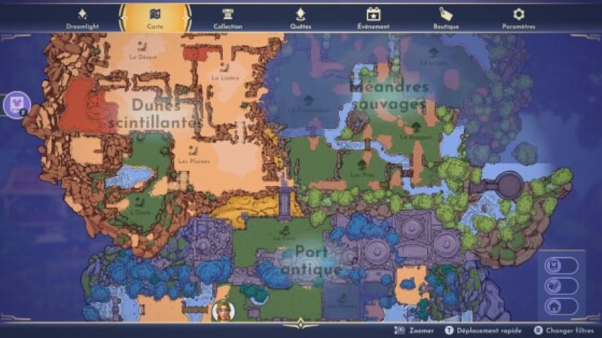 La carte de l'Île de l'Éternité dans Dreamlight Valley