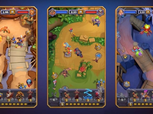 Trois écrans de jeu tirés de Warcraft Rumble 