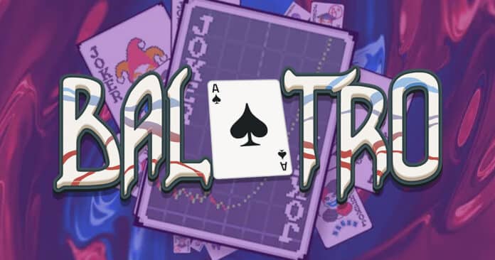 Le logo ainsi que certaines cartes du jeu Balatro