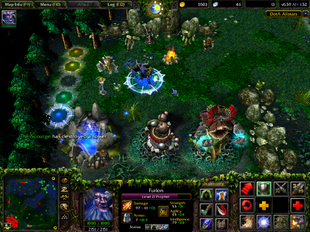 Une partie de Defense of the Ancients, carte de Warcraft 3