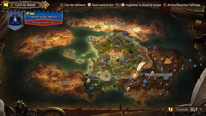 La carte regroupant les 5 provinces que vous pouvez visiter dans Unicorn Overlord